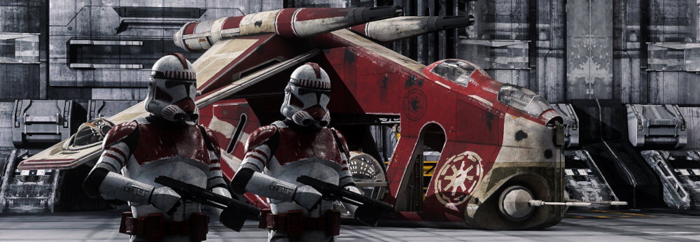 Star Wars Republic Gunship and shock troopers
