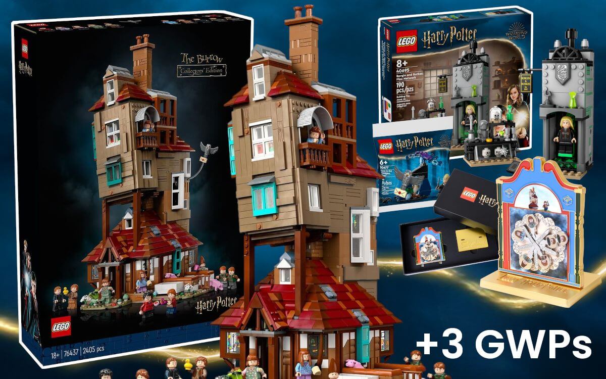 LEGO Harry Potter 76437 The Burrow Collectors' Edition, 40695 Borgin and Burkes Floo Network & Weasly Clock GWP revealed