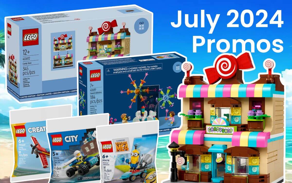 LEGO July 2024 GWPs & Promos: 40692 Candy Shop, 40689 Firework Celebrations & 3 Polybags
