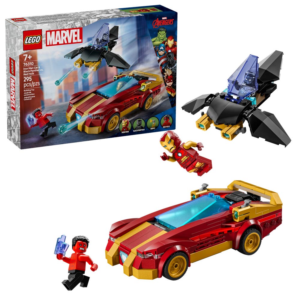 LEGO Marvel 76310 Iron Man Car & Black Panther vs. Red Hulk box front