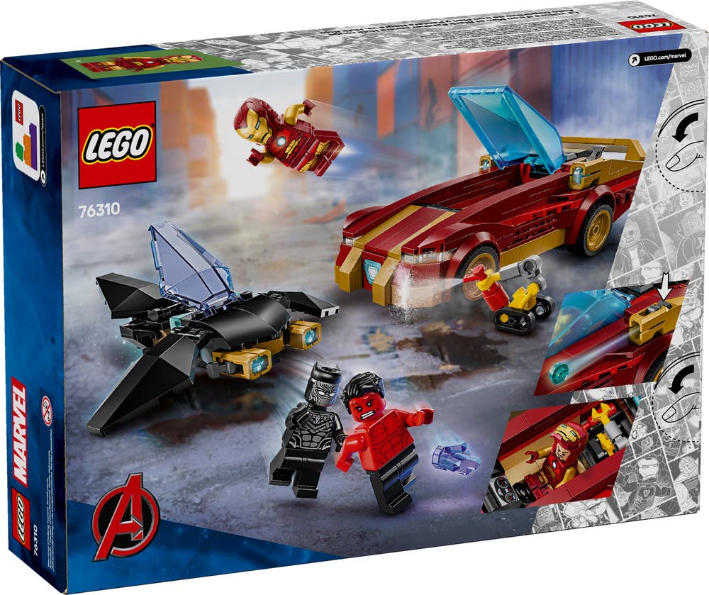 LEGO Marvel 76310 Iron Man Car & Black Panther vs. Red Hulk box back